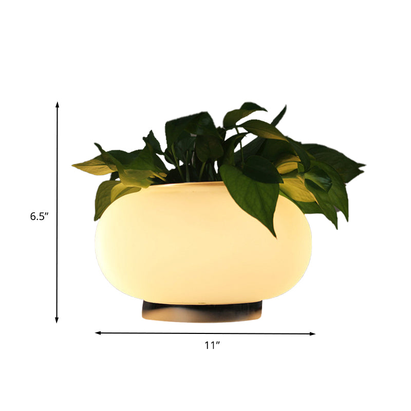 Lampada da comodino da soggiorno a LED industriale con lampada da tavolo ovale in vetro bianco con decorazione vegetale