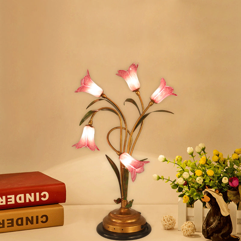 Lily Schlafzimmer Nachttisch Beleuchtung romantische Pastoralmetall 5 Lichter Messing LED Nachttisch Lampe