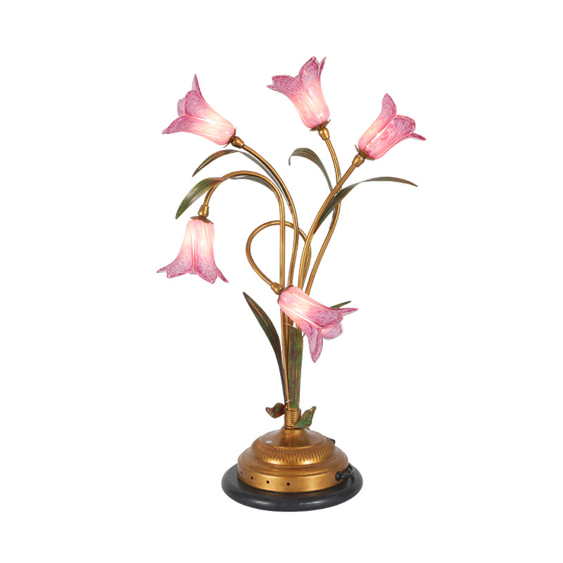 Lily Schlafzimmer Nachttisch Beleuchtung romantische Pastoralmetall 5 Lichter Messing LED Nachttisch Lampe