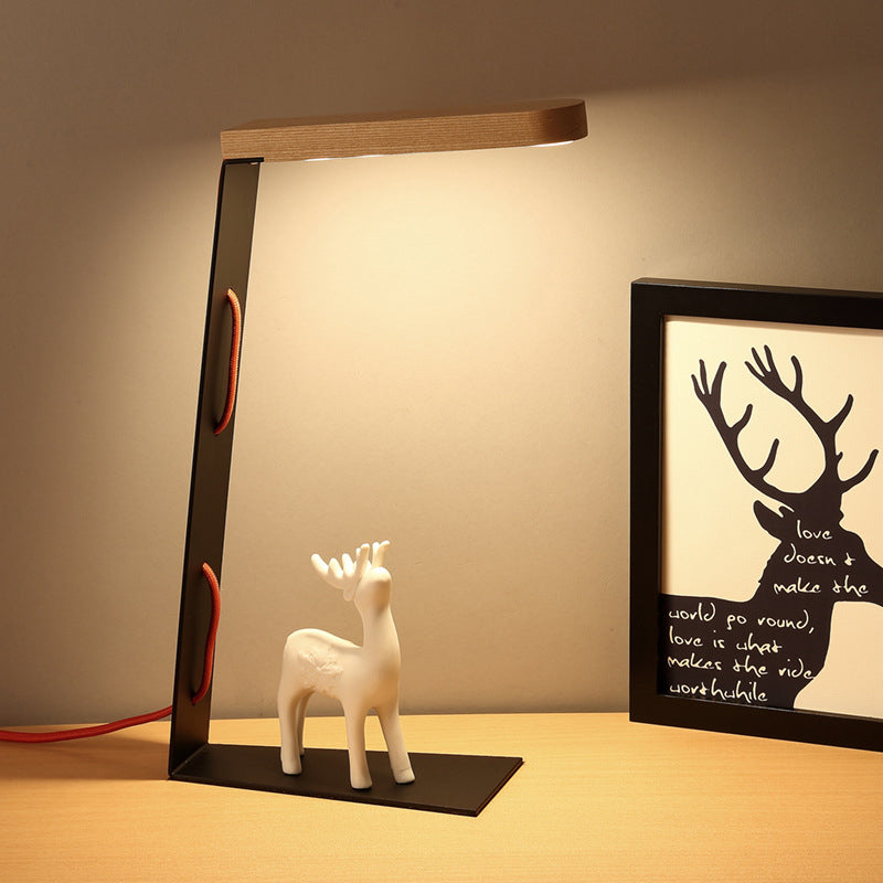 Lampada da studio dritta contemporanea Lampada da lettura a LED in legno in nero per camera da letto