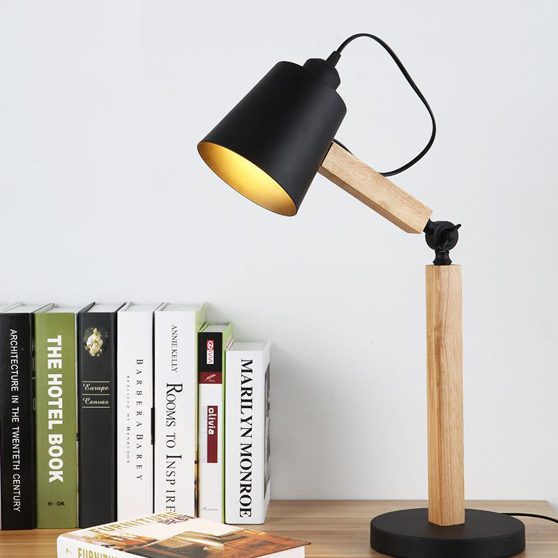 Lampada da comodino moderna a 1 testa con luce da scrivania affusolata in metallo in bianco/nero con nodo rotante
