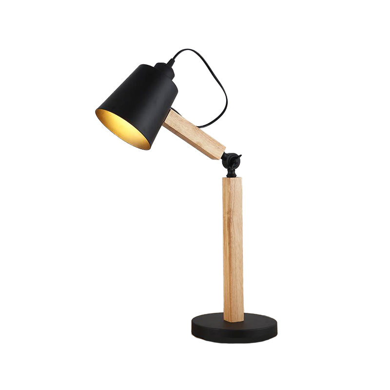 Lampada da comodino moderna a 1 testa con luce da scrivania affusolata in metallo in bianco/nero con nodo rotante