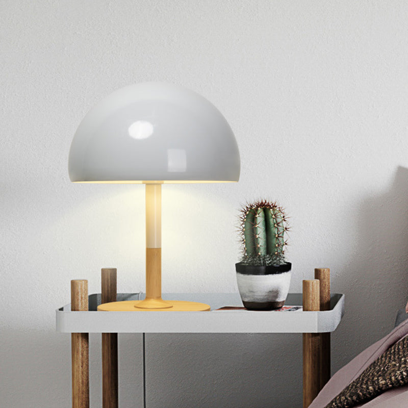 Lampada da scrivania Hemisphere in metallo Lampada da tavolo moderna bianca a 1 testa, base circolare in legno beige