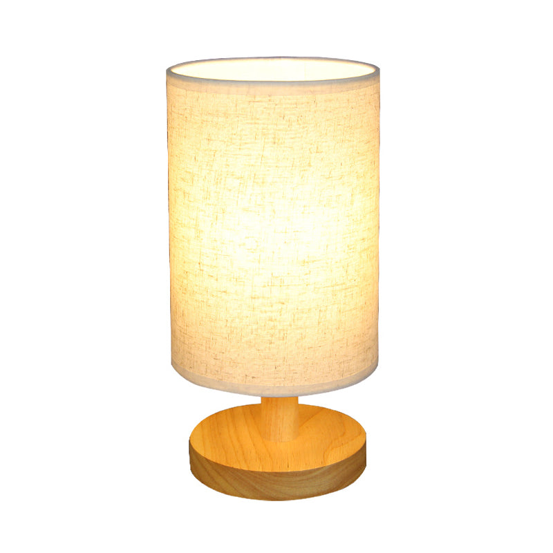 Attività del cilindro in tessuto illuminazione giapponese 1 lampada da lettura in lampadina in bianco/lino con base in legno