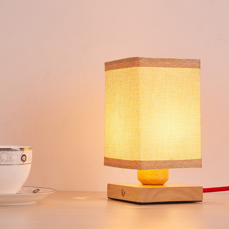 1 tête de salle à manger lampe de bureau chinois lumière de table en bois avec une teinte de tissu rectangle