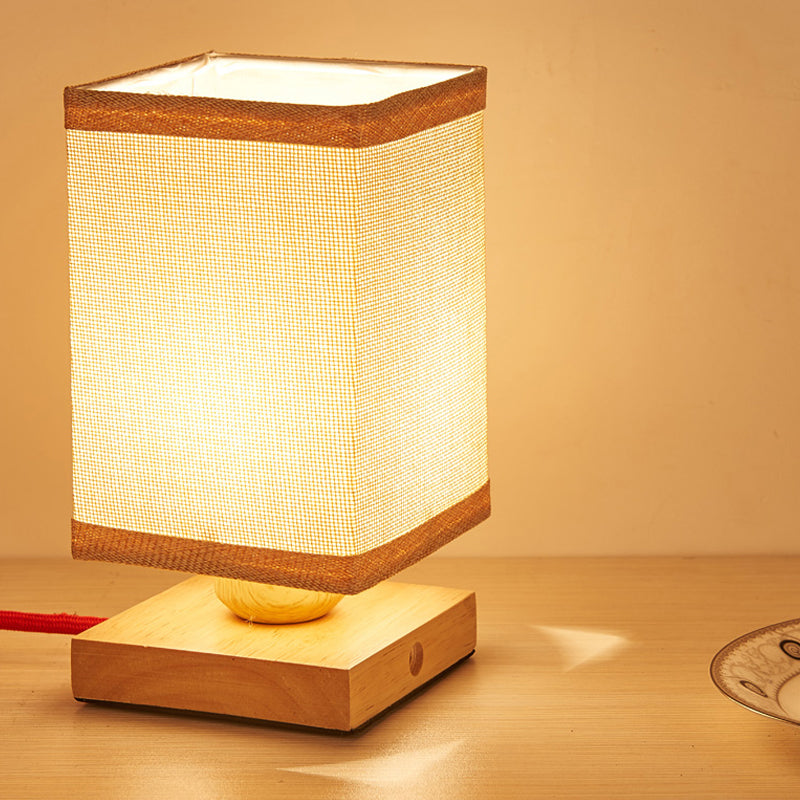 1 tête de salle à manger lampe de bureau chinois lumière de table en bois avec une teinte de tissu rectangle