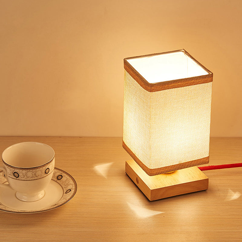 1 tête de salle à manger lampe de bureau chinois lumière de table en bois avec une teinte de tissu rectangle