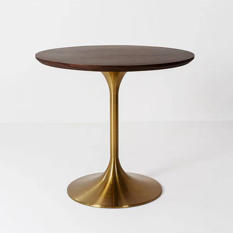 Mesa de comedor redonda contemporánea de metal mesa de madera maciza para comedor