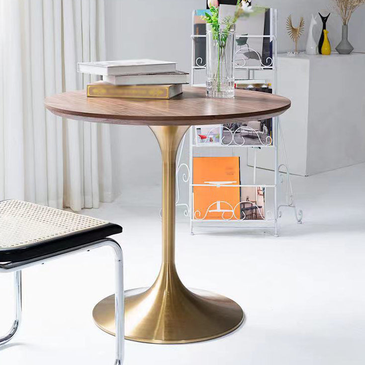 Mesa de comedor redonda contemporánea de metal mesa de madera maciza para comedor