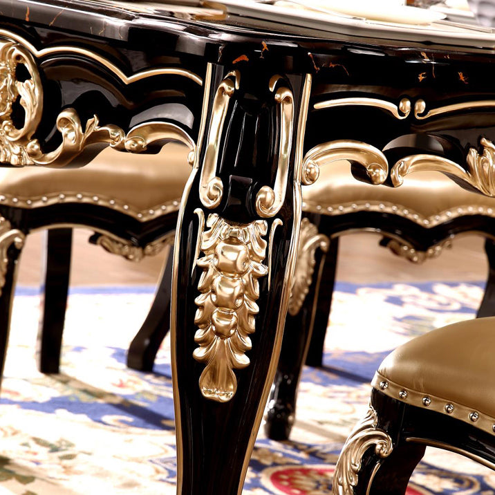 Marble Black Tone Dining Table Victorian 4 Legs Table for Dining Room