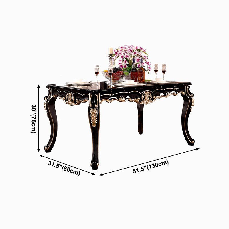 Marble Black Tone Dining Table Victorian 4 Legs Table for Dining Room