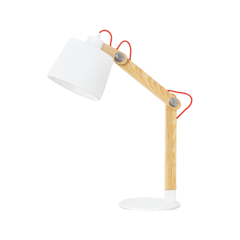 Lampada da comodino moderna in tessuto a 1 testa con lampada da lettura a tamburo in bianco con nodo rotante