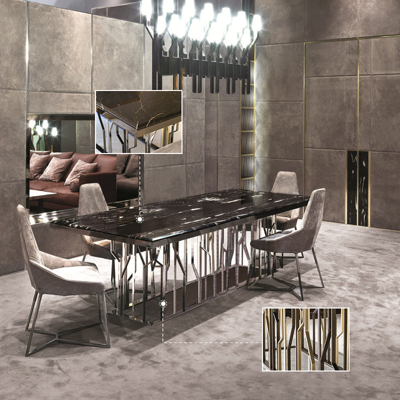 Luxury Style Marble Dining Table Single Pedestal Base Rectangle Table for Home