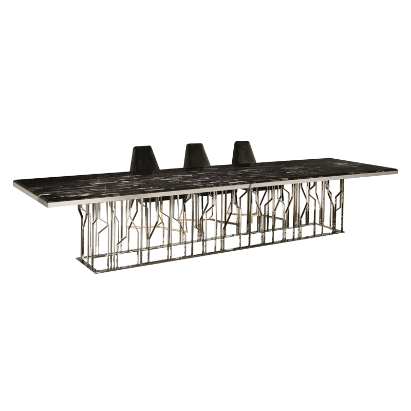 Mesa de comedor de mármol de estilo de lujo, mesa rectangular con base de Pedestal individual para el hogar
