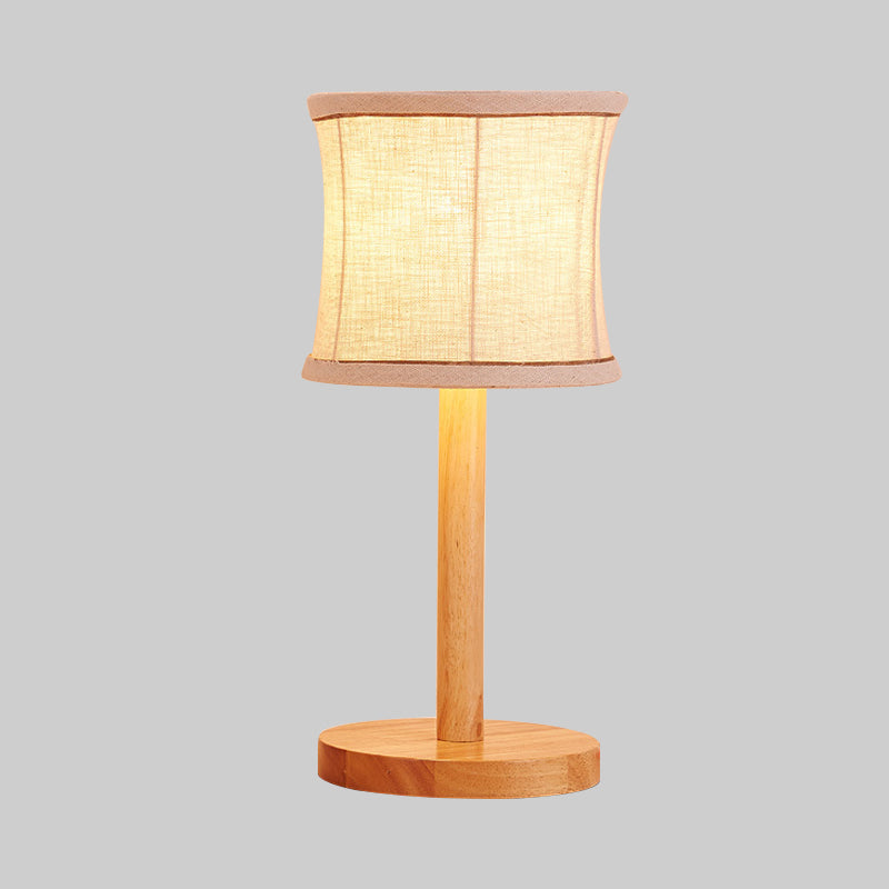 1 Bulb Bedroom Task Light Chinese Beige Night Table Lamp with Barrel Fabric Shade