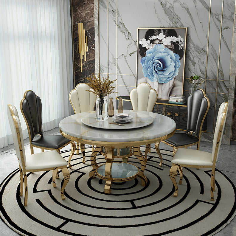 Luxury Style Marble Dining Table Single Pedestal Base Round Table for Home