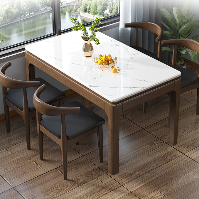 Mesa de comedor de mármol estilo mediados de siglo, mesa rectangular con base de 4 patas para el hogar