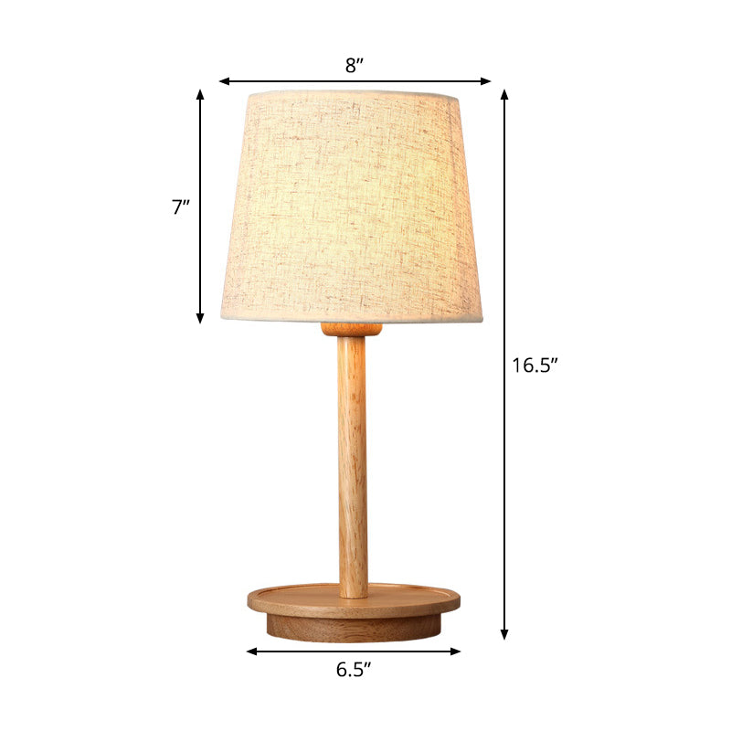Lampada da comodino moderna affusolata in tessuto con 1 lampadina, colore bianco con base in legno