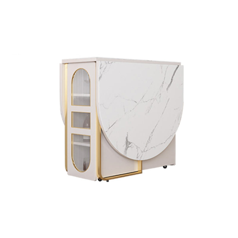 Mesa de comedor de piedra sinterizada 59 '' plegable Mesa ovalada moderna con base de caballete de almacenamiento