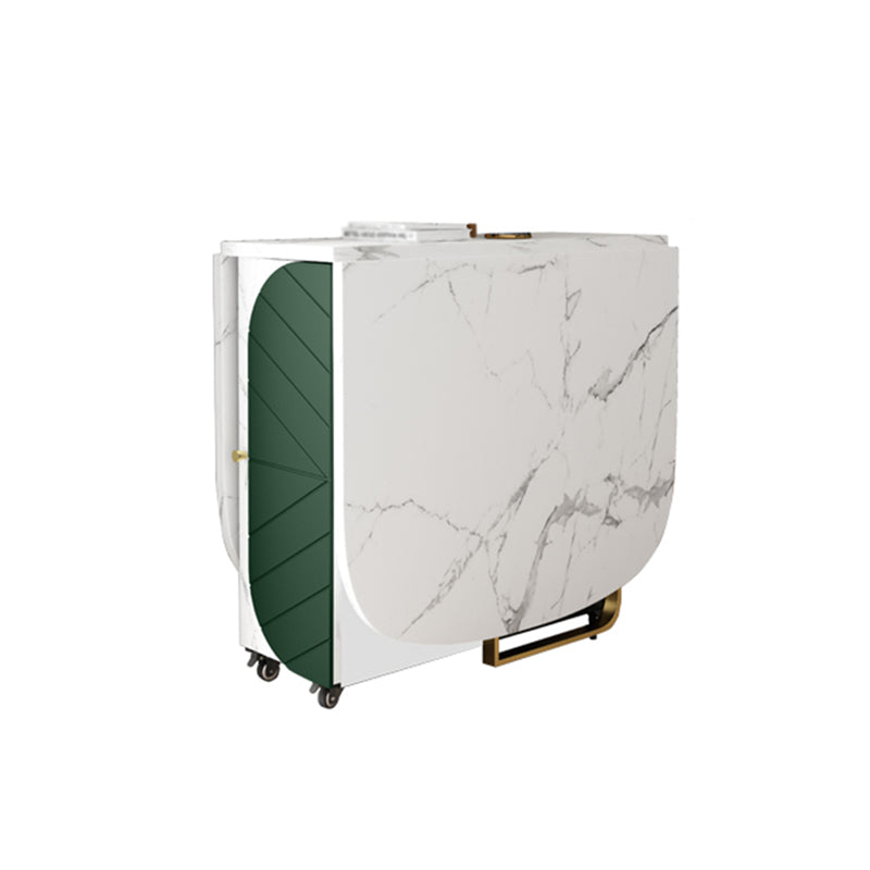 Mesa de comedor de piedra sinterizada 59 '' plegable Mesa ovalada moderna con base de caballete de almacenamiento