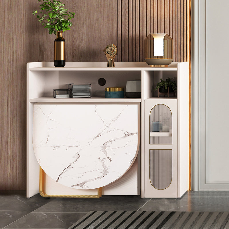 Mesa de comedor de piedra sinterizada 59 '' plegable Mesa ovalada moderna con base de caballete de almacenamiento