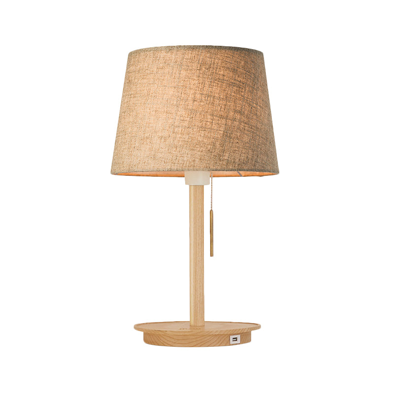 Stoff ausgestattet Task Light Moderne 1 Lampen Nachttischlampe in Flaxen mit Pull -Kette