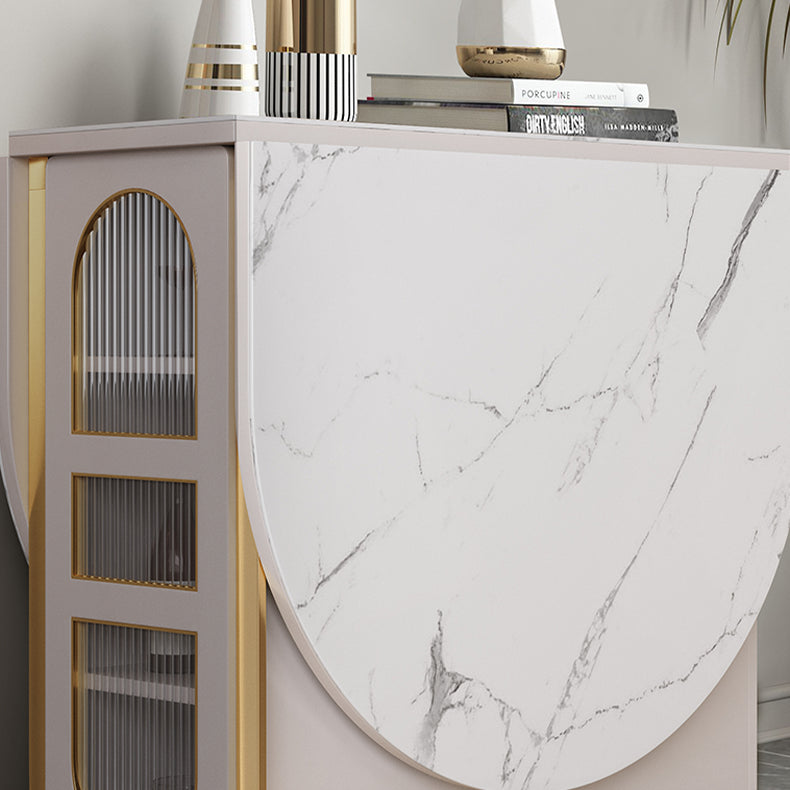 Mesa de comedor de piedra sinterizada 59 '' plegable Mesa ovalada moderna con base de caballete de almacenamiento