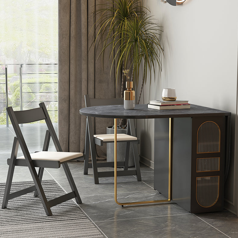 Mesa de comedor de piedra sinterizada 59 '' plegable Mesa ovalada moderna con base de caballete de almacenamiento