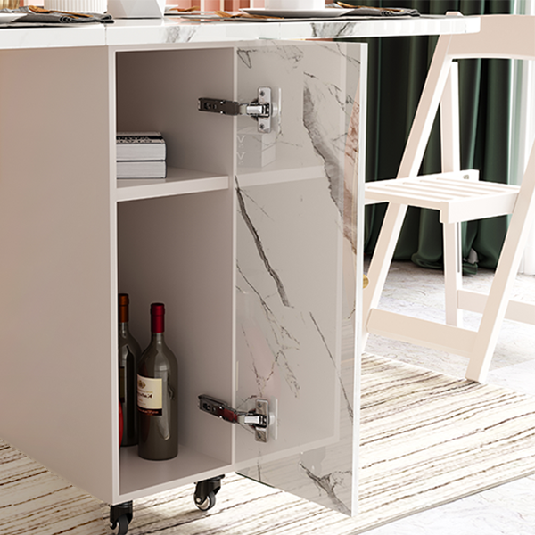 Mesa de comedor moderna de piedra sinterizada, mesa de comedor rectangular blanca con hojas abatibles de 59"
