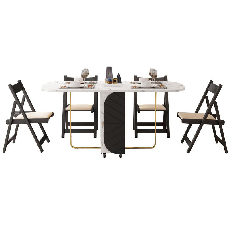 Mesa de comedor moderna de piedra sinterizada, mesa de comedor rectangular blanca con hojas abatibles de 59"