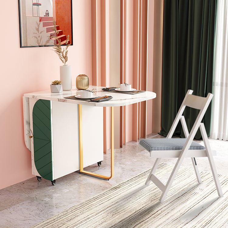 Mesa de comedor moderna de piedra sinterizada, mesa de comedor rectangular blanca con hojas abatibles de 59"