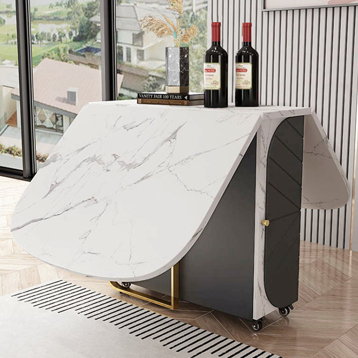 Mesa de comedor moderna de piedra sinterizada, mesa de comedor rectangular blanca con hojas abatibles de 59"