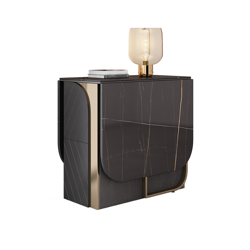 Mesa de comedor rectangular moderna de piedra sinterizada de cabello de 63 "con marco de oro