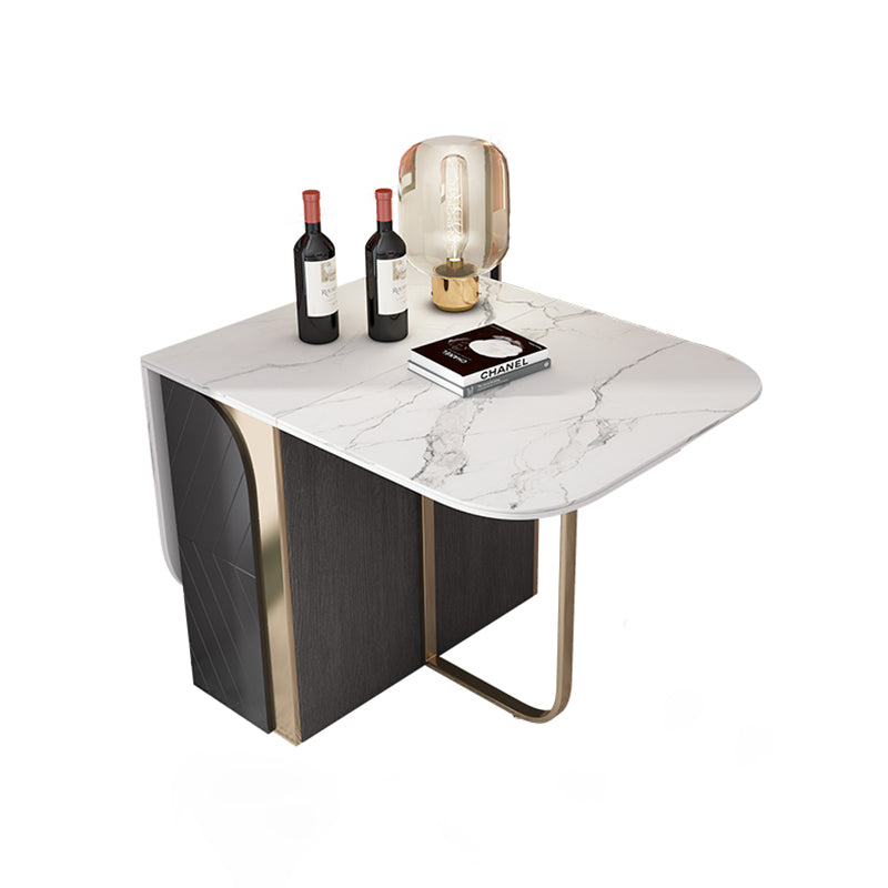 Mesa de comedor rectangular moderna de piedra sinterizada de cabello de 63 "con marco de oro