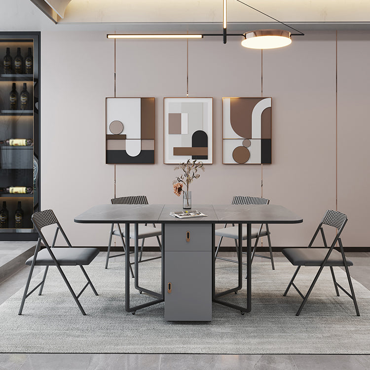 Moderne stijl rechthoek eettafel gesinterde stenen drop-blad eettafel