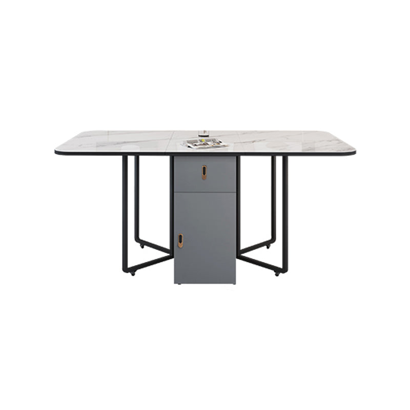 Moderne stijl rechthoek eettafel gesinterde stenen drop-blad eettafel