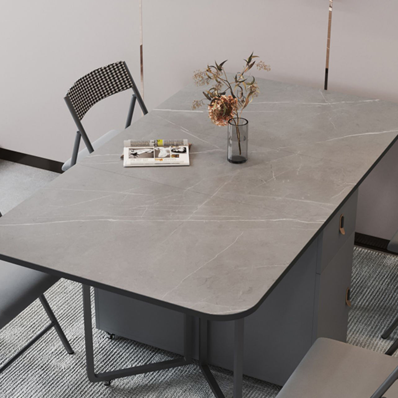Moderne stijl rechthoek eettafel gesinterde stenen drop-blad eettafel