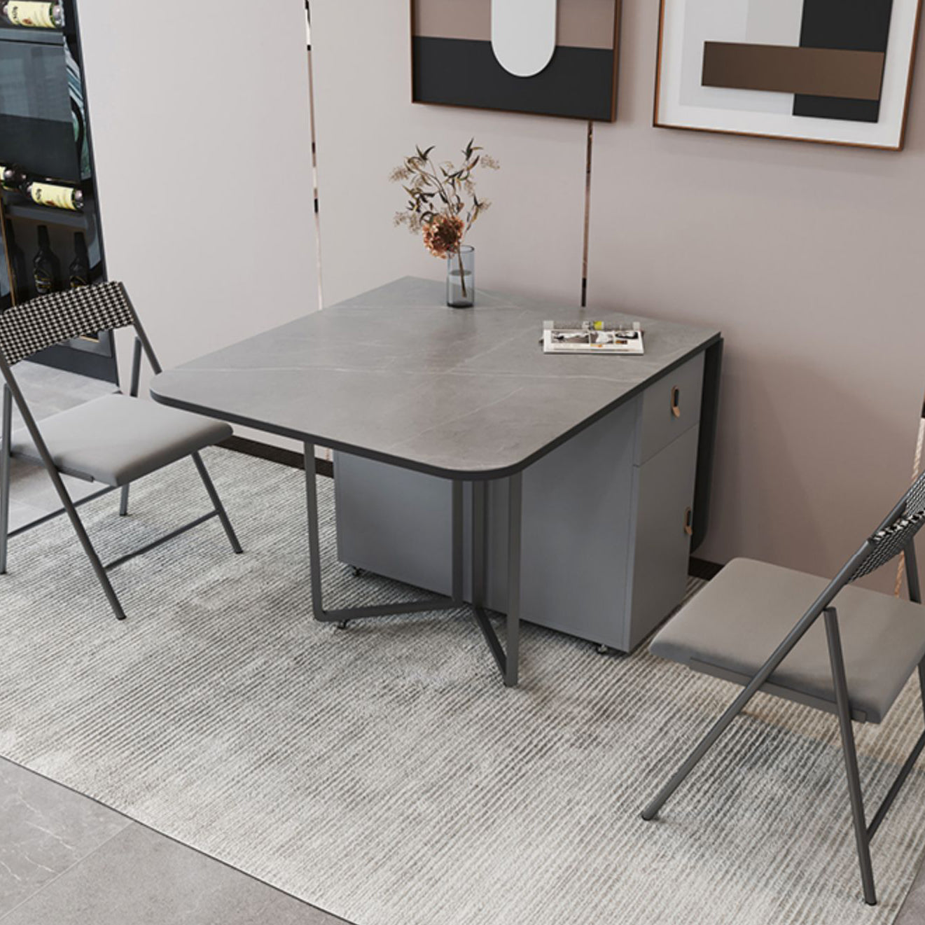 Moderne stijl rechthoek eettafel gesinterde stenen drop-blad eettafel