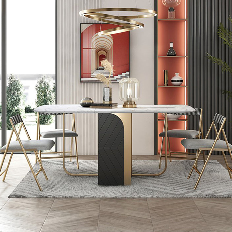 Modern Style Dining Table Sintered Stone Drop-Leaf 63" Table with Metal Base