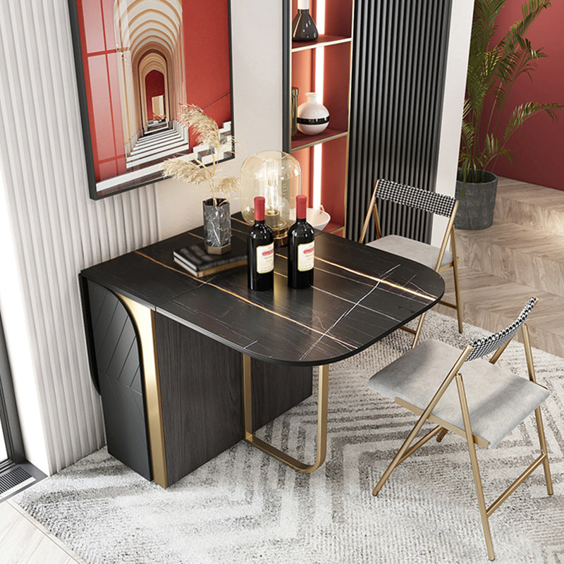 Modern Style Dining Table Sintered Stone Drop-Leaf 63" Table with Metal Base