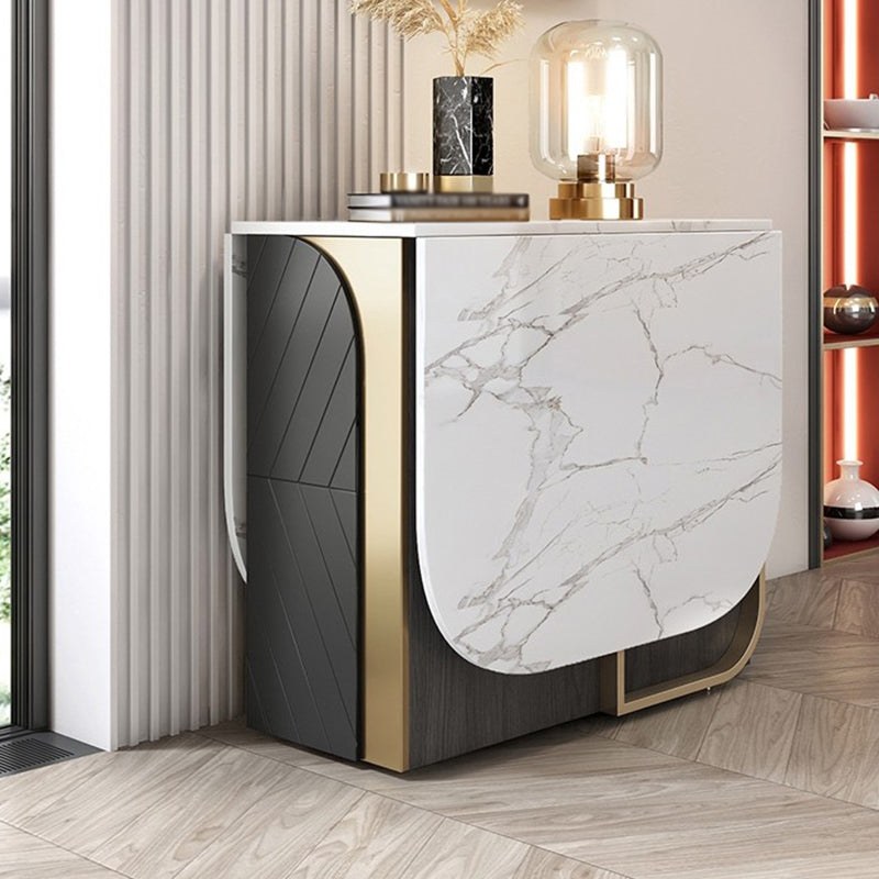 Modern Style Dining Table Sintered Stone Drop-Leaf 63" Table with Metal Base