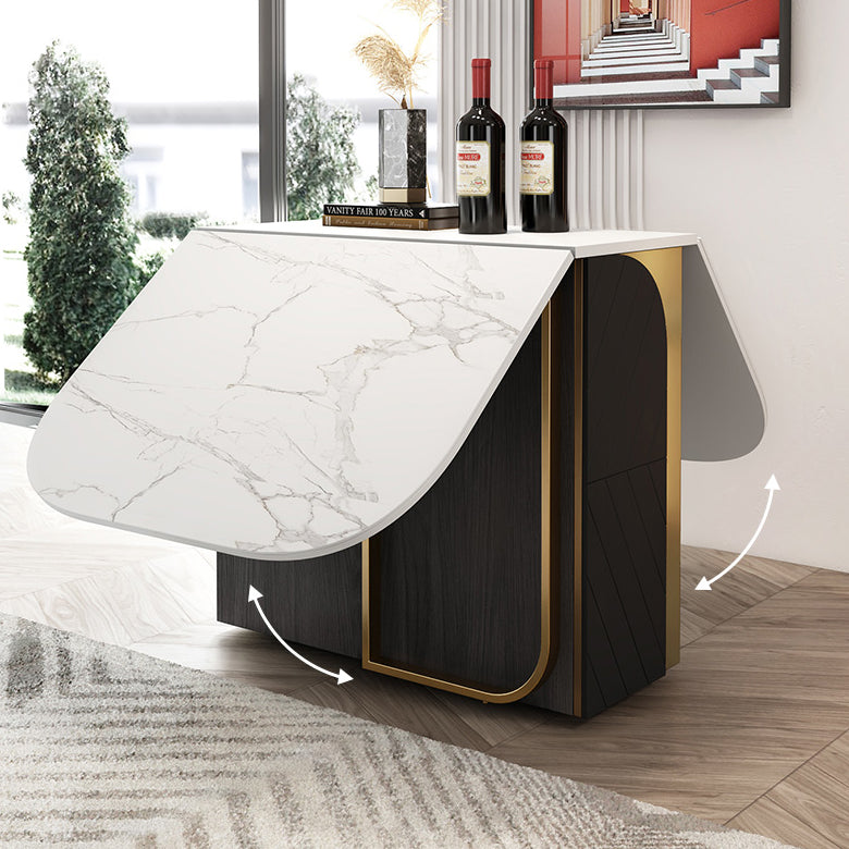 Modern Style Dining Table Sintered Stone Drop-Leaf 63" Table with Metal Base