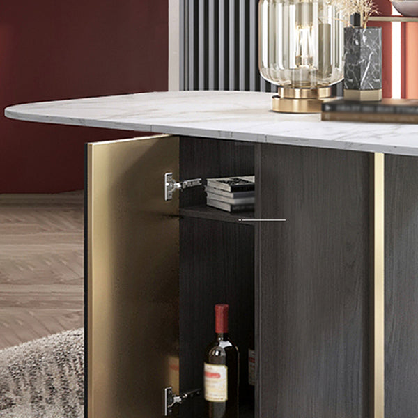 Modern Style Dining Table Sintered Stone Drop-Leaf 63" Table with Metal Base