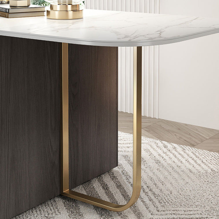 Modern Style Dining Table Sintered Stone Drop-Leaf 63" Table with Metal Base