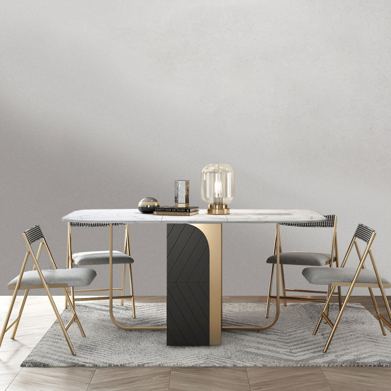 Modern Style Dining Table Sintered Stone Drop-Leaf 63" Table with Metal Base