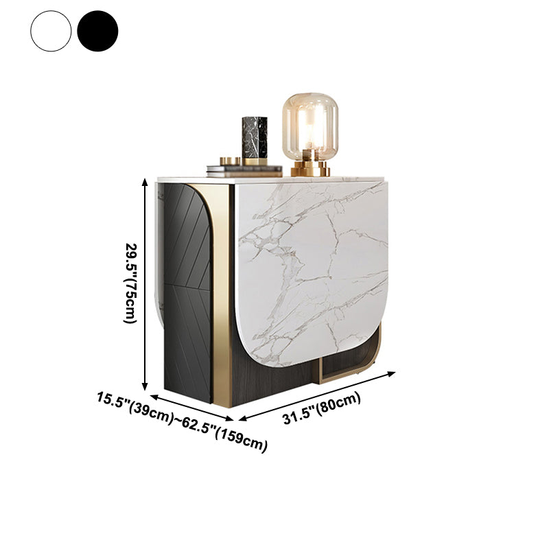 Modern Style Dining Table Sintered Stone Drop-Leaf 63" Table with Metal Base