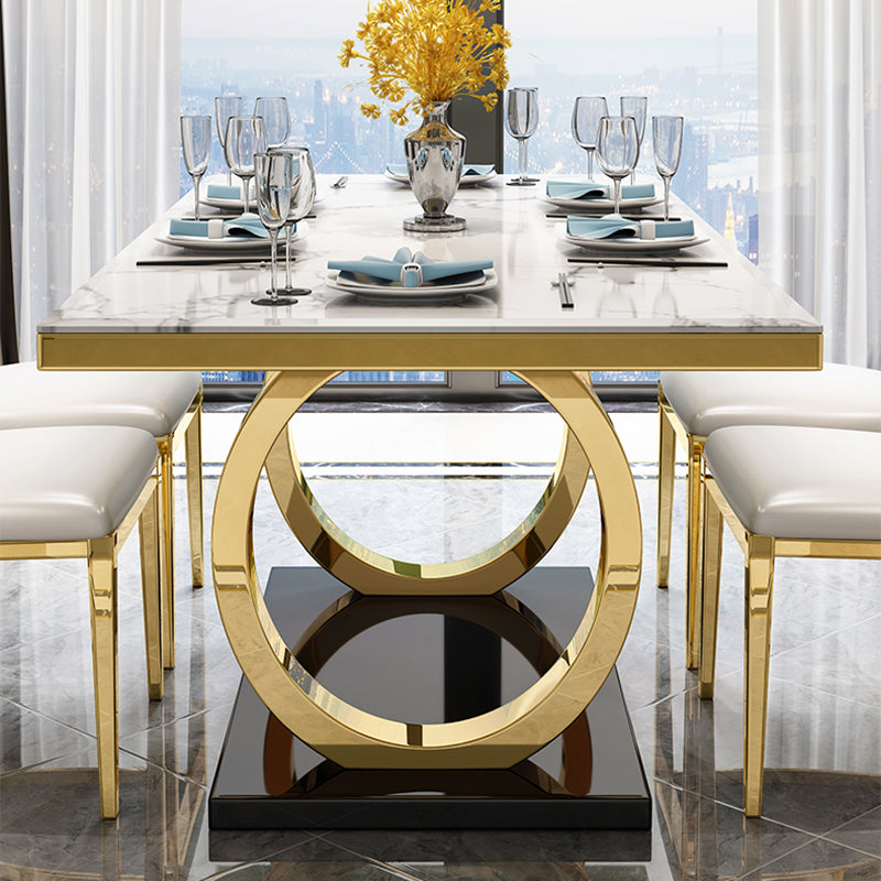 Mesa de comedor de mármol de estilo de lujo, mesa rectangular con base de caballete para el hogar