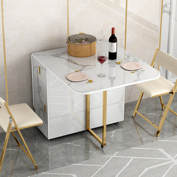 Modern Style White Dining Table Sintered Stone Drop-Leaf Dining Table for Home Use