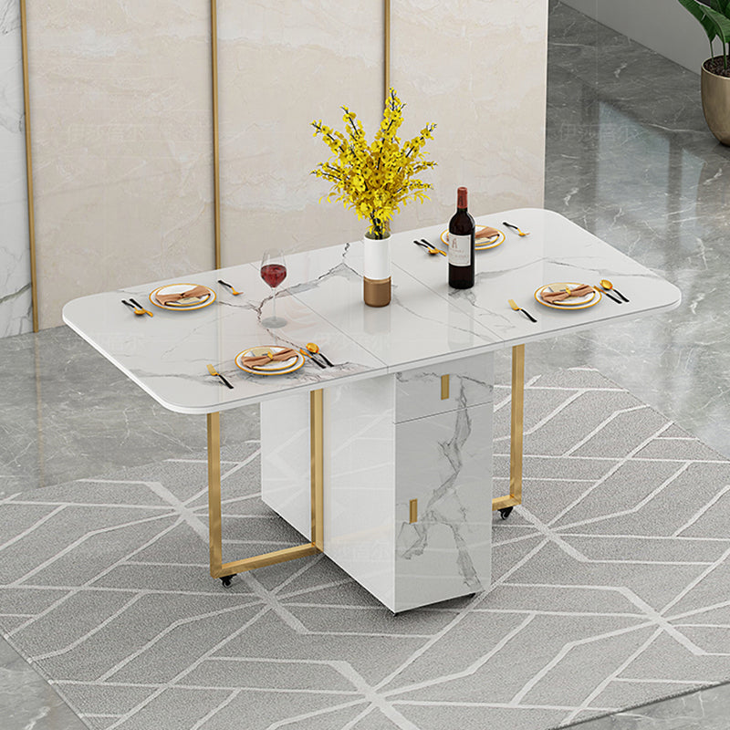 Modern Style White Dining Table Sintered Stone Drop-Leaf Dining Table for Home Use