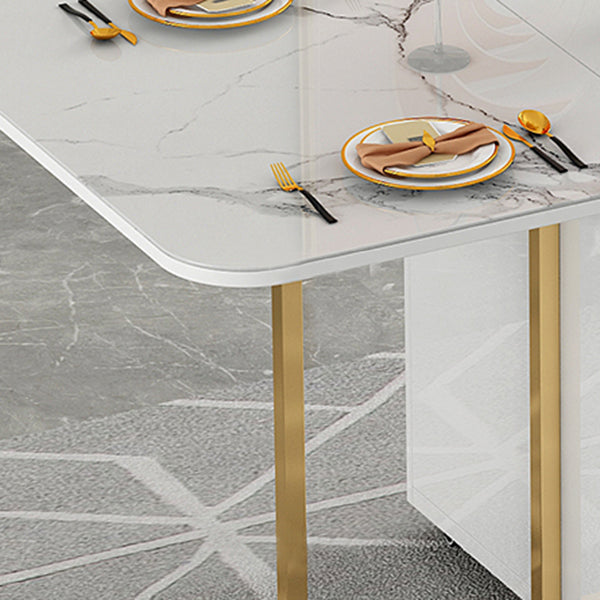 Modern Style White Dining Table Sintered Stone Drop-Leaf Dining Table for Home Use